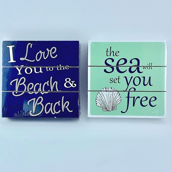 Nautical Coastal Beach Plaques Wall Decor Set of 2 Square 6” x 6”’ - Picture 2 of 12